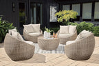 Signature Design by Ashley Danson Outdoor Lounge Chair with Cushion and 360-Degree Swivel, Set of 2, UV-Resistant Performance Fabric and Resin Wicker, Light Brown