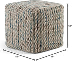 SIMPLIHOME Zoey Cube Pouf – 18 inch Wide Upholstered Wool and Cotton Ottoman in Multi-Color, Boho Woven Footstool or Extra Seating for Living Room, Bedroom, or Kids Room, Assembled
