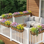 6pcs 30 Inch Window Deck with Coco Liner, 30" Window Boxes Horse Trough with Coconut Coir Liner, Metal Hanging Flower Planter Window Basket Deck Railing Planter Boxes for Outdoor Indoor Lawn