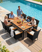 Flamaker 9 Piece Patio Dining Set Outdoor Acacia Wood Table and Chairs with Soft Cushions Wicker Patio Furniture for Deck, Backyard, Garden