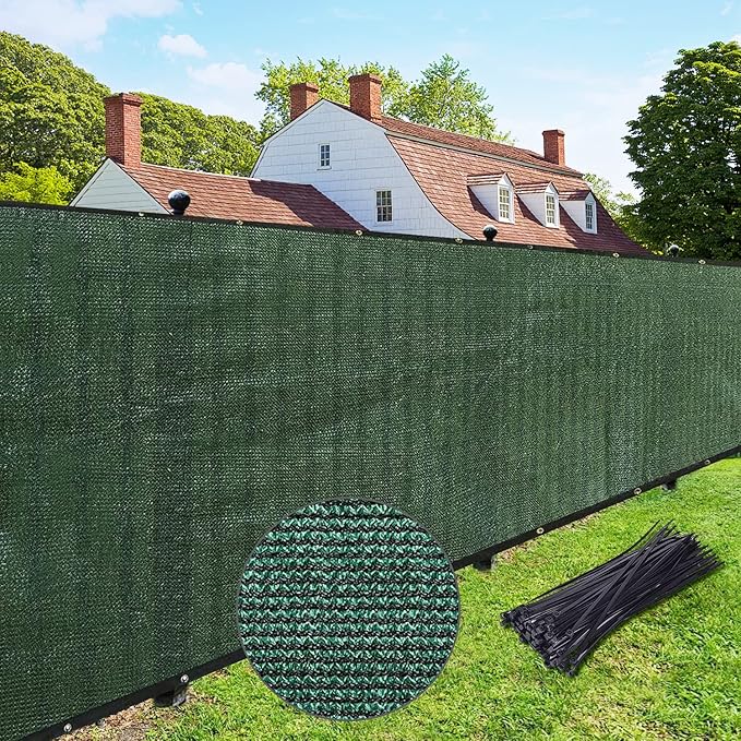 UPGRADE Privacy Fence Screen 8'x32' Dark Green Outdoor 90% Visibility Blockage 170 GSM Mesh Shade Cover Panels for Backyard,Balcony,Home Decoration with Zip Ties,Customized Avaliable