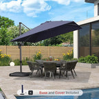 PURPLE LEAF 10'×10' Patio Umbrella with Base and Cover Outdoor Umbrella Large Cantilever Umbrella Windproof Offset Heavy Duty Sun for Garden Deck Pool Patio Navy Blue