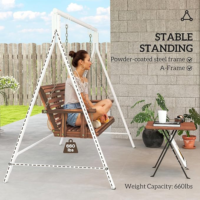 Porch Swing Stand, Heavy Duty Steel A-Frame, White