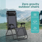 SereneLife Outdoor Zero Gravity Lounge Chair Set with Table – 2 Adjustable Recliners with Cup Holders, Headrest, Steel Frame & Foldable Design for Patio, Pool, Garden, or Camping