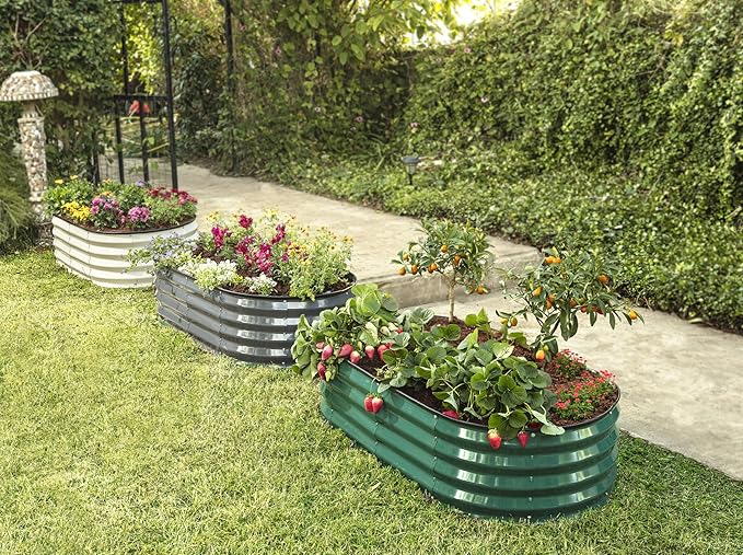 Plant & Plot Galvanized Raised Garden Beds Outdoor // 4×2×1 ft (2-Pack) Planter Raised Beds for Gardening, Vegetables, Flowers // Large Metal Garden Box (Gray) // Patented Tool-Free Design