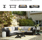 Signature Design by Ashley Beachcroft Curved Modern 3-Piece Outdoor Sectional with Cushion and 6 Throw Pillows, Light Gray