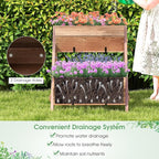 Giantex Vertical Raised Garden Bed, 3 Wood Planter Boxes for Flower Vegetable Fruit Herb, Freestanding Garden Planter with Drain Holes, Elevated Raised Beds for Indoor Outdoor Lawn Patio Yard, Brown