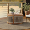 LuxenHome Outdoor Coffee Table, 31'' Acacia Wood Rope Drum Round Sides Patio Tables, Modern Farmhouse Garden Coffee Table, Outdoor Furniture for Porch, Balcony, Outside Furniture