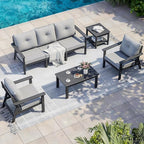 7-Piece HDPE Patio Furniture Set, Outdoor Sectional Sofa Set,All Weather Outdoor Couch with Dust-Free Cushions, Durable Patio Conversation Sets for Balcony, Porch, Gray