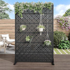 Casaphoria Metal Privacy Screen Outdoor, 72" H x 47" W Freestanding Decorative Privacy Screen for Patio Deck Balcony Garden with Stable Base, Palace Black