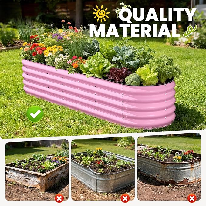 Galvanized Raised Garden Bed 8x2x1.5 FT, Oval Metal Raised Garden Bed Outdoor Planter Box with Open Bottom, Rust-Resistant Steel Garden Bed for Vegetables Herbs Flowers, Easy Assembly