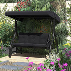 U-MAX Porch Swing Chair with Adjustable Backrest&Canopy, 3 Seat Patio Swing with Canopy 2-in-1 Convertible Outdoor Swing with Canopy Patio Daybed with Removable Black Cushions for Adults