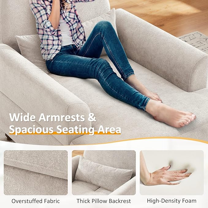 Chaise Lounge Chair Indoor Set of 2, Oversized Accent Chair for Living Room with Adjustable Backrest, Upholstered Mid-Century Reading Armchair for Adults, Comfy Modern Single Sofa Chair for Bedroom