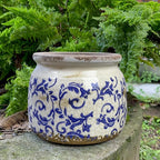 Flower Pot,Vintage Ceramic Pot for Planter with Drainage Holes, 6.29 inch Ice Crack Glazed Indoor Planters Pot for Indoor,Tuscan Home Decor,Gardening Gifts,Blue and White (Tropical)