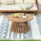 Merax Patio Outdoor Acacia Wood Round Coffee Table for Backyard, Lawn, Balcony, Easy Assemble Teak