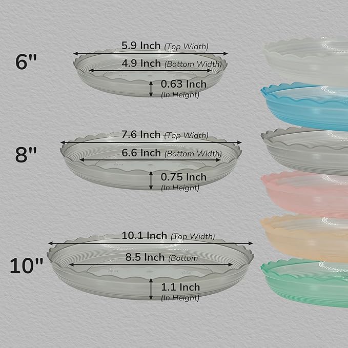 12Pcs Clear Plant Saucer, 6 8 10 Inch Durable Plastic Plant Tray, Round Plant Pot Saucers, Drip Tray for Indoor and Outdoor Garden, Red