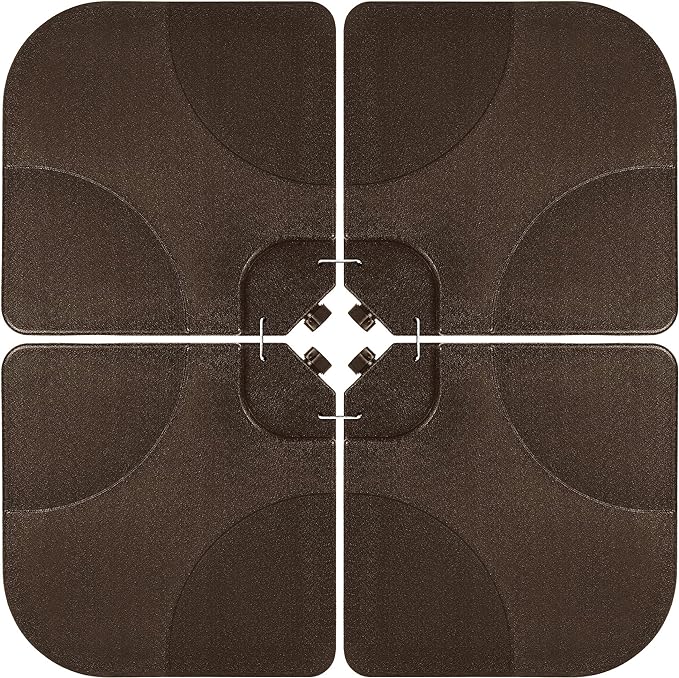 Best Choice Products 4-Piece 155lb Capacity Heavy-Duty Cantilever Offset Patio Umbrella Stand Square Base Plate Set w/Easy-Fill Spouts for Water or Sand - Brown