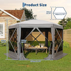 11.5x11.5FT 6-Sided Pop Up Gazebo Tent，One-Push Setup Canopy Tent with Mesh Panels & Removable Wind Cloths, Outdoor shelter for Camping, Backyard Parties, Outdoor Events - Grey
