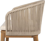 Christopher Knight Home Zax Set of 2 Patio Barstool, Acacia Wood & Rope Outdoor Counter Stool with Backrest/Footrest, Barstool Chairs with Cushion Seating for Backyard Balcony Garden, Beige + Teak