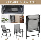 Yaheetech Patio Dining Chairs Set of 4 with Armrests, Outdoor Folding Chairs with Metal Frame and Backrest for Lawn, Garden, Yard and Poolside, Gray