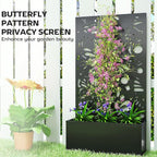 Outsunny Metal Raised Garden Bed with Trellis for Climbing Plants, Freestanding or Wall Mounted Flower Bed with Privacy Panel, Butterfly Cut-Out Outdoor Planter Box for Garden, Patio, Balcony