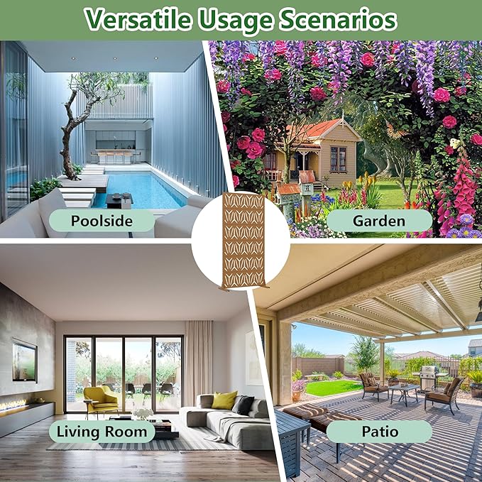 Casaphoria Metal Privacy Screen Outdoor, 72" H x 35" W Freestanding Decorative Privacy Screen for Patio Deck Balcony Garden with Stable Base, Brown-Star