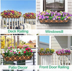 4pcs 24 Inch Window Deck with Coco Liner, 24" Window Boxes Horse Trough with Coconut Coir Liner, Metal Hanging Flower Planter Window Basket Deck Railing Planter Boxes for Outdoor Indoor Lawn