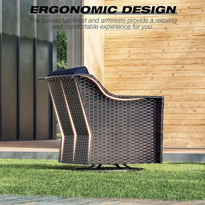 Joyside Wicker Patio Furniture Sets, 5 Pieces Upgraded Large Size Outdoor Furniture with Patio Dining Chair, Two 3-Seat Sofa, Fire Table,Thick Cushions, Wide Armrest, Blue
