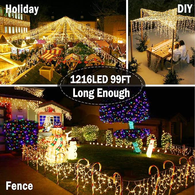 String Lights, 1216 LEDs, 100 ft Warm White Outdoor Christmas Lights
