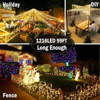 String Lights, 1216 LEDs, 100 ft Warm White Outdoor Christmas Lights
