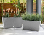Veradek Midori Long Trough Planter (Light Grey, 31 inch - 2 Pack with 2 Saucer Trays)