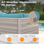 10-Seat Outdoor Wicker Patio Furniture Set with Fire Pit Table, Modular Rattan Sectional Sofa & 2 Swivel Rocking Chairs, 4" Thick Cushions, Rust-Resistant Frame,Blue