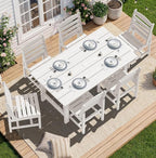 SERWALL Patio Dining Sets for 6 Person, HDPE Dining Set with 6 Armless Chairs, White