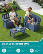 SERWALL HDPE Outdoor Storage Bench, All-Weather, UV-Resistant Deck Box with Waterproof Storage Bags, 57 Gallon Dual-Use Seat & Organizer Deck Boxes for Patio, Garden Tools & Pool (Navy Blue)