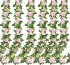 Artificial Plants Greenery: Pink Silk Rose Vines, 6 Pack, 7.75 Ft Each