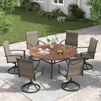 VICLLAX 50" Outdoor Round Patio Table with Umbrella Hole, All Weather Metal Round Outdoor Dining Table for Lawn Garden, 6-8 Person Table, Walnut Wood Grain