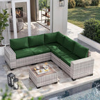 6-Piece Outdoor Patio Furniture Set Wicker Sectional Sofa Set, Patio Conversation Set with Thickened Cushions & Coffee Table for Garden, Backyard, Poolside, Green