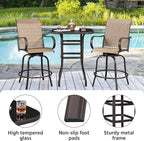Yaheetech Patio Bar Table Tempered Glass, Height High Top Outdoor Pub Height Bistro Square Table for Paito Lawn Garden, Brown