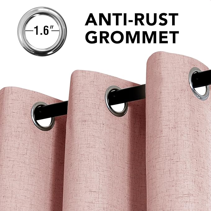 H.VERSAILTEX Linen Curtains 100% Blackout Curtains for Bedroom 84 inch Long Full Light Blocking Nature Linen Blended Window Curtains for Living Room Nickel Grommet (2 Panels, Heathered Baby Pink)