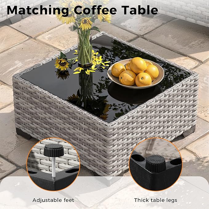 14-Seat Outdoor Wicker Patio Furniture Set with Fire Pit Table, Modular Rattan Sectional Sofa & 2 Swivel Rocking Chairs, 4" Thick Cushions, Rust-Resistant Frame,Blue