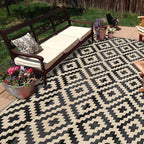 SAND MINE Waterproof Outdoor Rug 9x18 ft, Plastic Reversible Rug, Modern Area Rug, Large Floor Mat for Outdoors, RV, Patio, Backyard, Deck, Picnic, Beach, Camping, Black & Beige