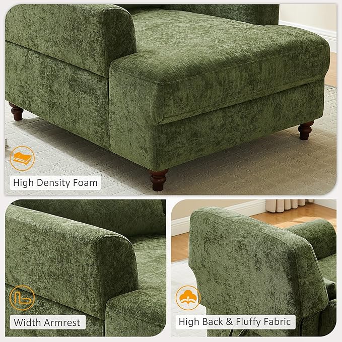 Chaise Lounge Chair Indoor with Adjustable Backrest, Upholstered Mid-Century Reading Chair, Oversized Accent Armchair for Living Room & Bedroom, Comfy Single Sofa Chair, Modern Living Room Chair