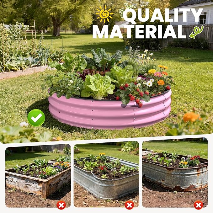 Galvanized Raised Garden Bed 4×4×1 FT, Round Metal Raised Garden Bed Outdoor Planter Box with Open Bottom, Rust-Resistant Steel Garden Bed for Vegetables Herbs Flowers, Easy Assembly