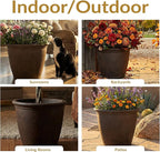 Sunnydaze 20-Inch Anjelica Large Plastic Pot for Plants - Outdoor Double-Walled Large Plastic Planter with Drillable Drainage Holes - Sable