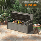80 Gallon Outdoor Storage Box, Resin Patio Furniture with Armrest, Lockable Deck Box with Waterproof and UV Resistant for Patio Cushions, Garden Tools and Pool Supplies, Grey