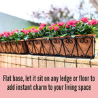 LaLaGreen Large Rail Planters - 2 Pack, 24 Inch Wall Hanging Basket with Coco Liner Deck Railing Hanging Window Flower Box Outdoor Black Metal Trough Plant Holder Fence Balcony Patio Porch Garden