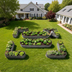 A ANLEOLIFE Set of 6, 18 Inch Tall Quartz Grey Raised Garden Beds Kit, Heart-Shaped & Long Oval Planters for Creative Garden Layouts.