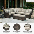 Signature Design by Ashley Brook Ranch Casual Nuvella Weather Resistant Fabric Right Hand Facing Outdoor Sofa Sectional/Bench with Cushion and 6 Throw Pillows, Set of 3, Beige & Dark Brown
