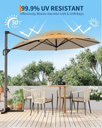 GarveeLife 10FT Patio Umbrella Outdoor Large Cantilever Umbrella Market Sun Shade Windproof Offset Umbrella with 360-Degree Rotation for Garden Deck Pool Patio, Tan