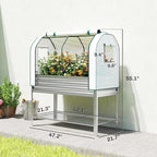 Outsunny Galvanised Raised Garden Bed with Greenhouse Cover, Metal Elevated Garden Bed with Legs, Bed Liner and Bottom Shelf, Outdoor Raised Planter Box for Vegetables, Herbs, Flowers, Silver